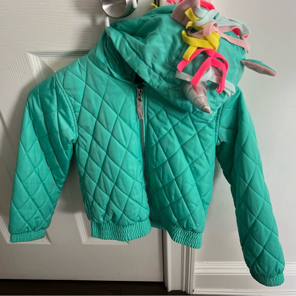 Teal Quilted Jacket with Unicorn Hood
